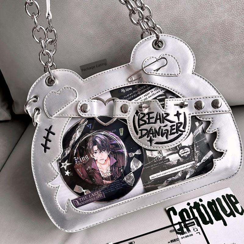 

Morning Glory Original Cute Bear God Evil Evil Bear Claw Pain Sexy Crossbody Satchel Patent Leather Cartoon Backpack Metallic Silver (In Stock Limited Offer)