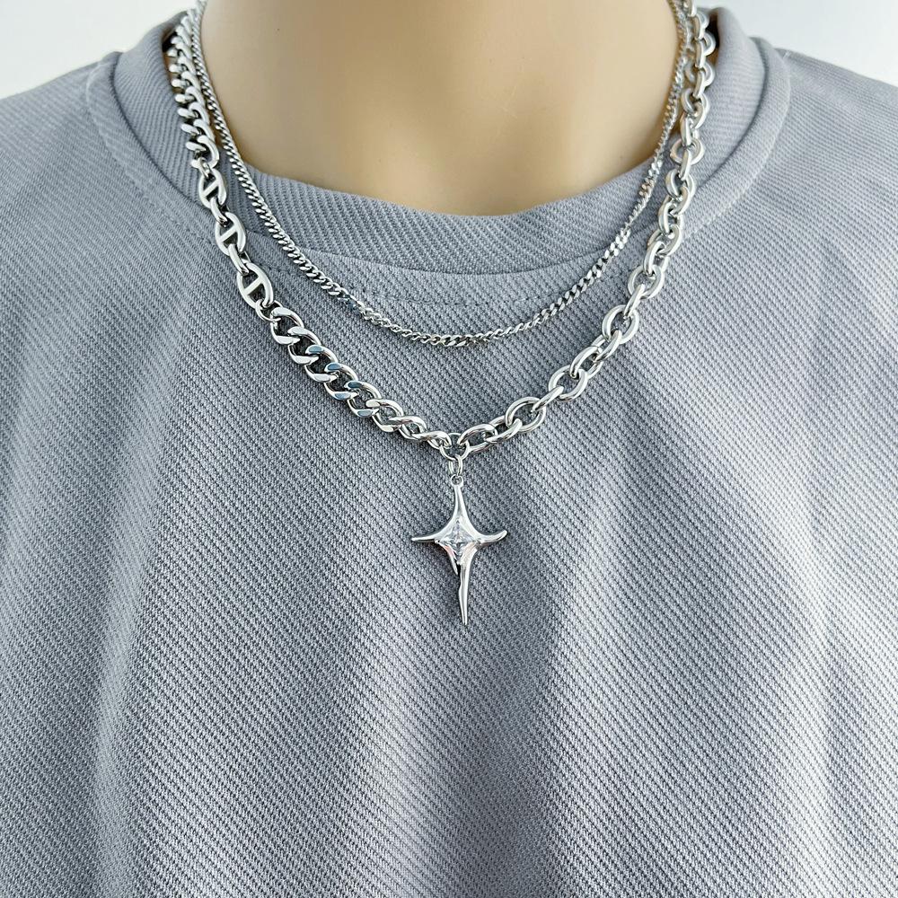 Titanium Steel Necklace Men's Cross Splicing Collarbone Chain, High-end Hip-hop Cold