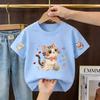 2026 Estate Bambini Manica Corta Carino Cartone Animato Stampa Gatto Neonato Morbido Cotone Multiuso Vestibilità Larga Traspirante T-shirt