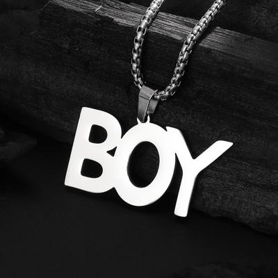 Fashion Simple Pop Hip Hop Style BOY Boy Letter Pendant Men's Stainless Steel Necklace Holiday Gift Accessories