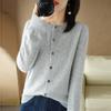 Damen Cardigan mit langen Ärmeln Rundhalsausschnitt Eleganter Strick Cardigan Pullover Einfarbige Einreiher Frühling Herbst Oberbekleidung
