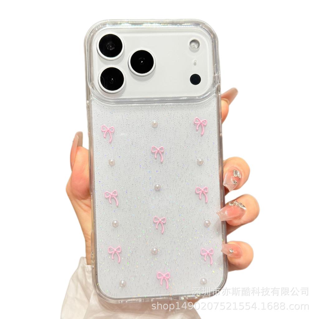 Dream Glitter Bowknot Translucent Phone Case for 14-17 Pro Max Models