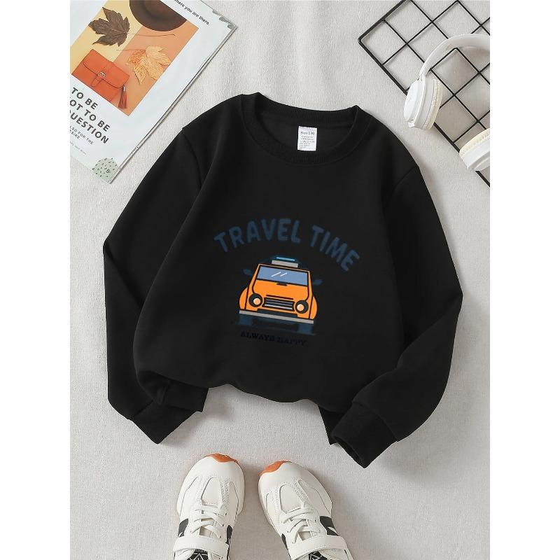 European Sizes Crewneck Sweatshirt for Girls - Cheerful Design, Soft Comfy Sportswear for Casual Outings for Kids & Teens