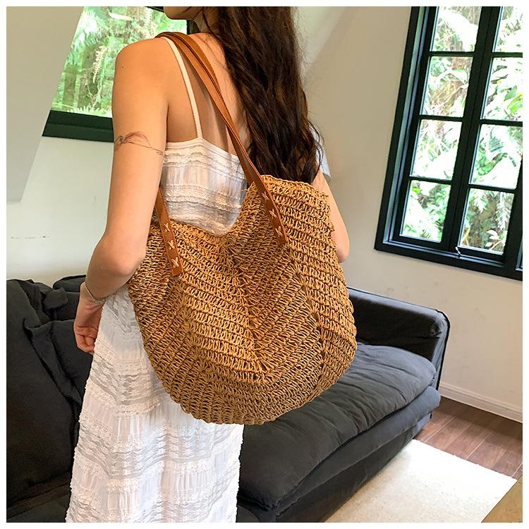 Borsa in Paglia Donna Nuova Estiva Vacanza al Mare Spiaggia Borsa Intrecciata Grande Capacità Borsa a Spalla Tote Borsa Tote Intrecciata in Paglia per Donna