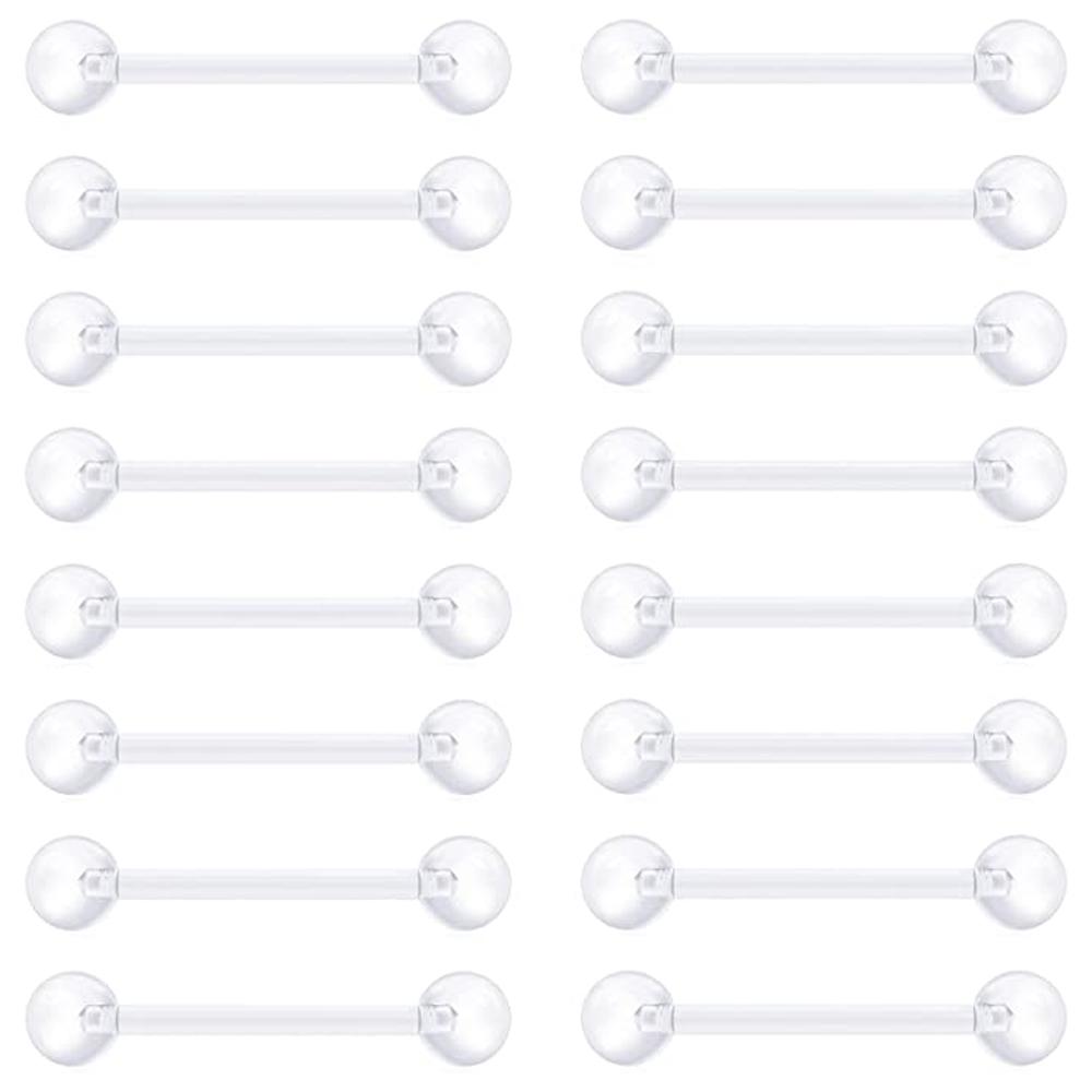 10PCS Random Colors Bioflex Nipple Barbell 16mm Acrylic Ball Tongue Rings Nipple Ring Retainer 14G Flexible Tongue Piercing Bar