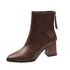 Retro brown thick heel short boots women's new high heel Martin boots wind small square head thin boots