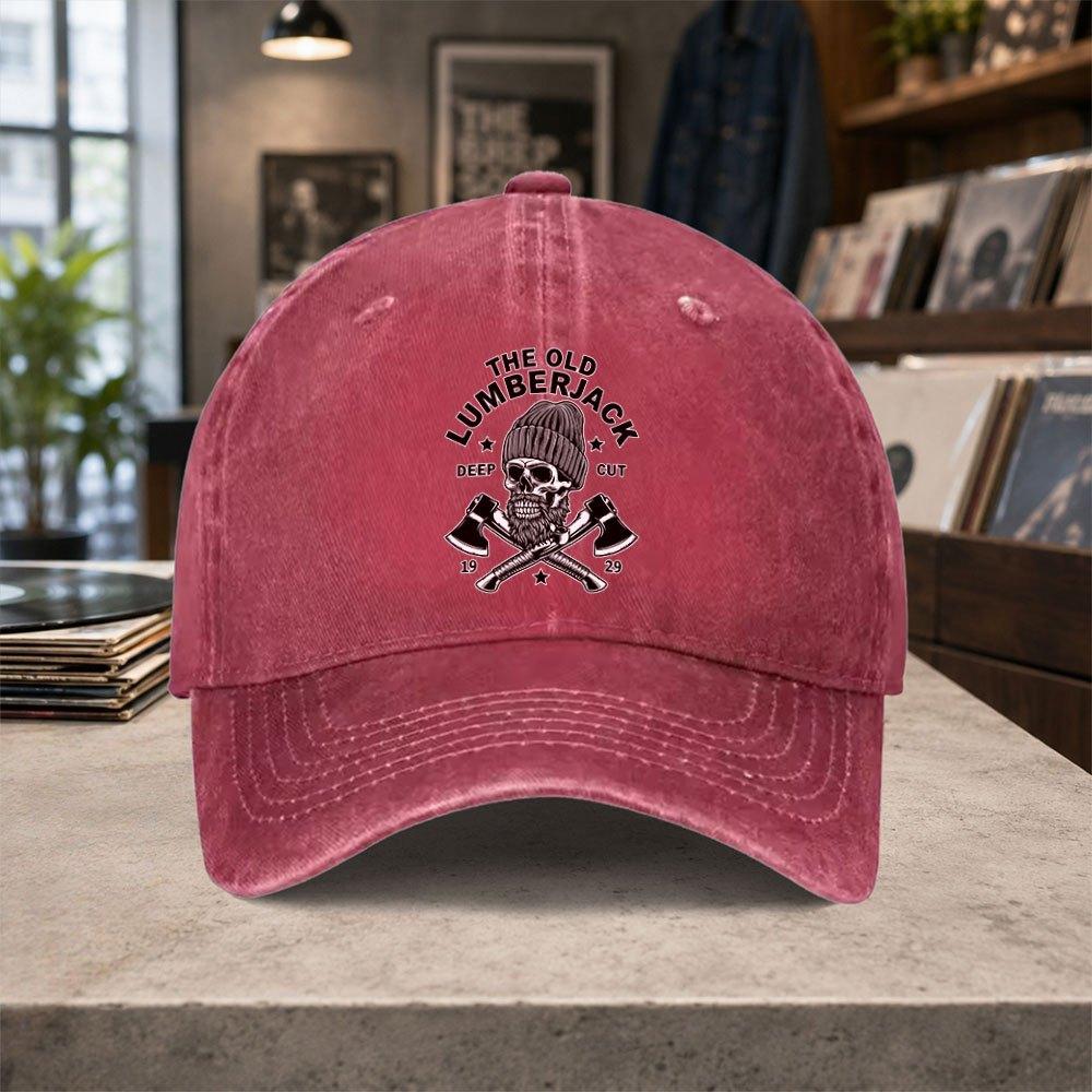 Old Lumberjack Skull Washed Baseball Cap Unisex Adjustable Vintage Hat