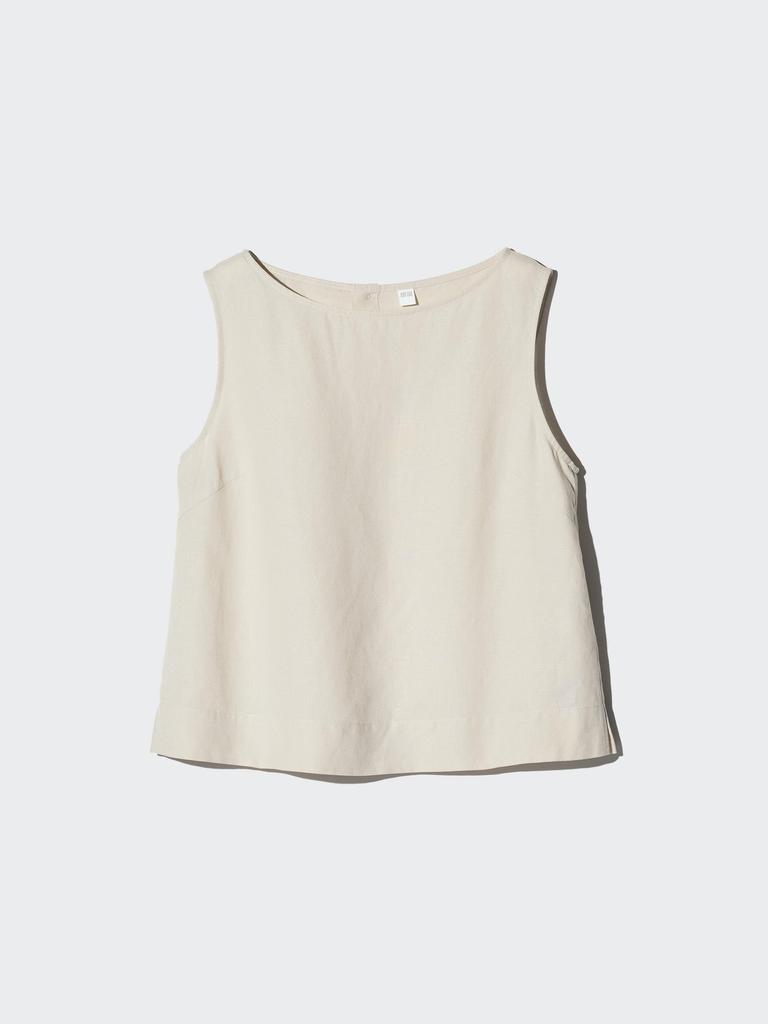 UNIQLO 483890 Linen Blend Sleeveless Blouse Top RED OFF WHITE BLACK NATURAL BROWN DARK GREEN Women Japan