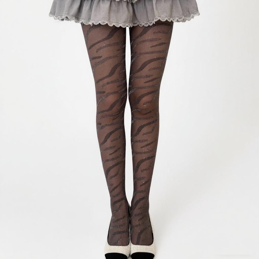 Calze Sexy con Stampa Zebrata e Filo Argentato - Eleganti Collant Jacquard Neri e Grigi Europei e Americani per Primavera e Autunno
