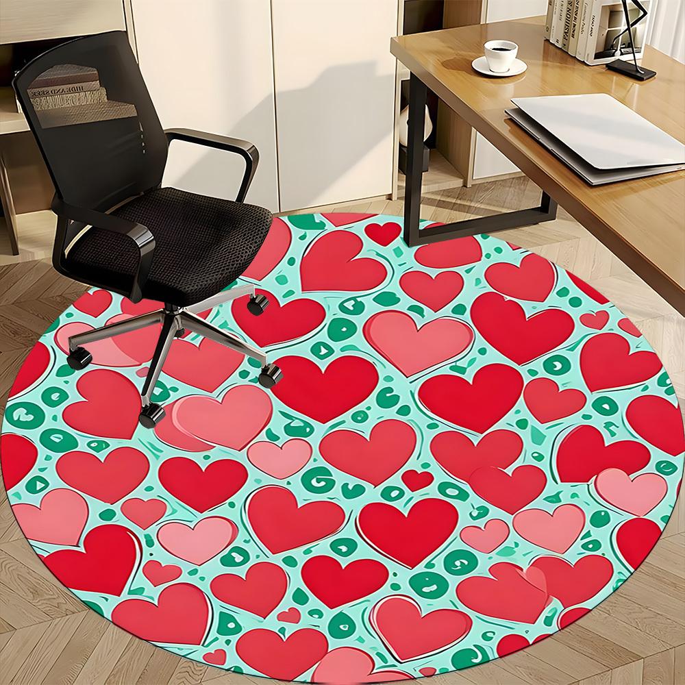 1pc Heart Pattern Office Round Rug, Non-slip, Soft and Durable Office Rug for Interior Decoration, Perfect for Office,Decoration yy260204092