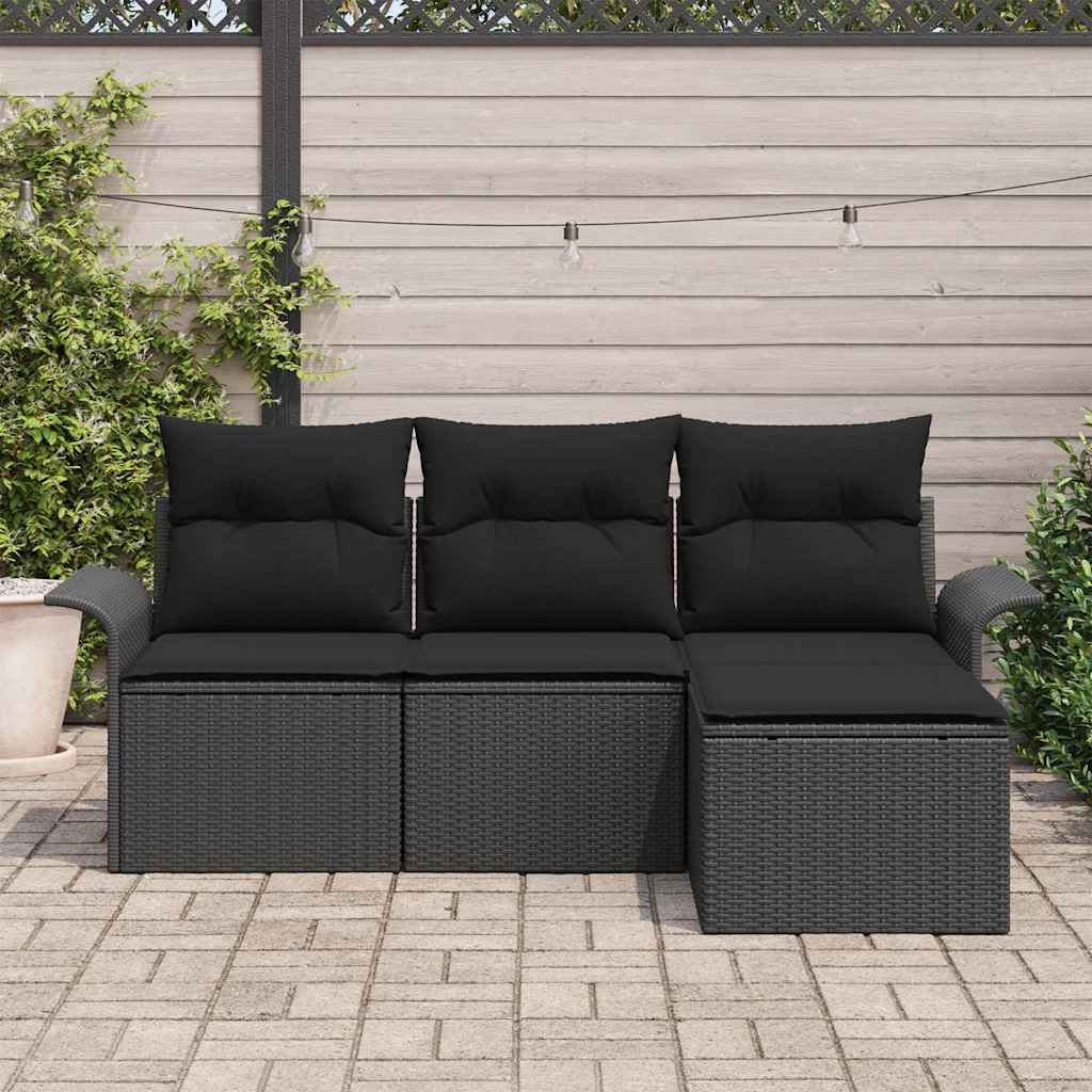 Garden Sofa Set with Cushions 4 pcs Black Poly Rattan