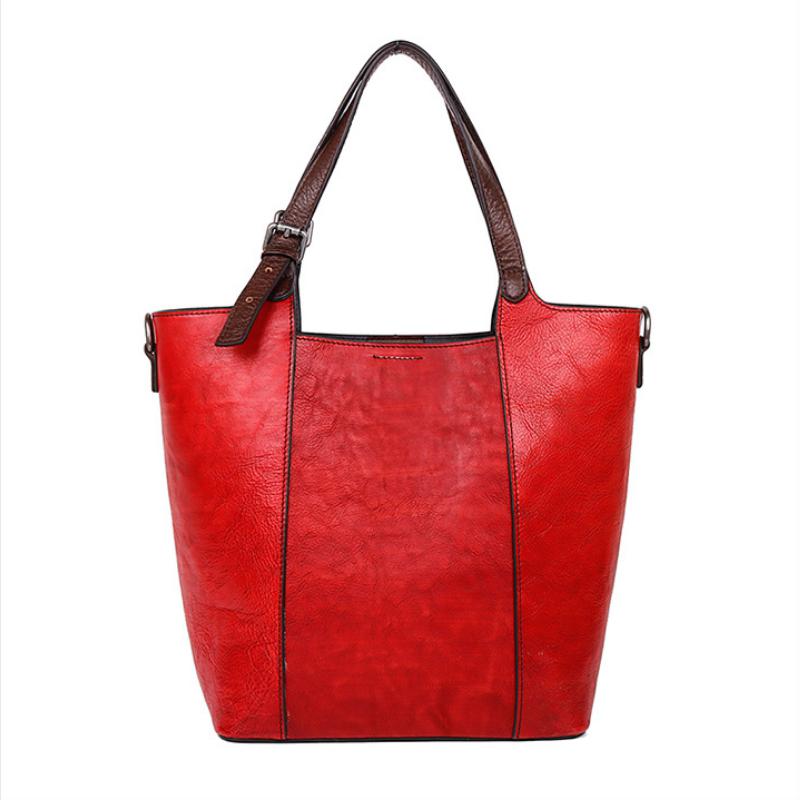 Johnature Retro Luksus Håndvesker Kvinner Bøtteveske Vintage Stor Kapasitet Floral Kuskinn Håndlagde Pregede skuldervesker