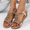 Plus Size 2025 Summer Hot Sale Women's Open Toe Sandals Outdoor Crystal Elastic Band Wedges Sandals for Casual Daily Rome Shoes