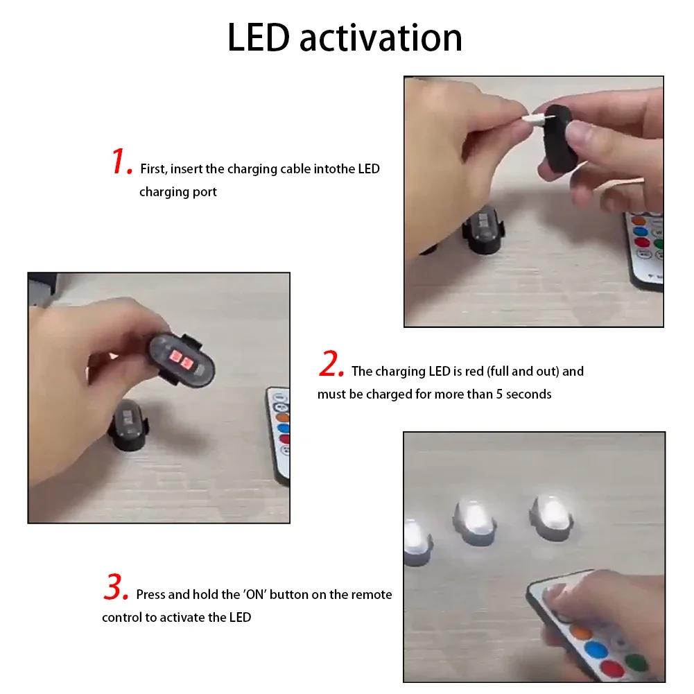 Luzes de Aviso Sem Fio para Aeronaves Leves, Aviões, Helicópteros, Luzes Estroboscópicas LED RGB para Aeronaves, Luzes de Motocicleta, Posição de Flash LED