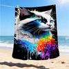 1pc Colorful Cat Outdoor Blanket - Soft Flannel Cozy for Travel & Camping - All-Season Warm Bed Cover, Machine Washable yy251229082
