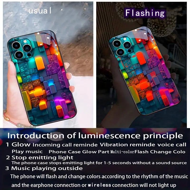 Triangle Geometric Luminous Phone Cover For Samsung S24 S23 S22 Ultra S21 S20 FE A72 A53 A50 Sound-Control Light Up Glass Case