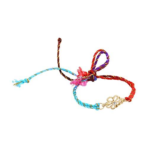 Estele Gold Plated Jali Work Floral Bracelet with Austrian Crystals and Multi Colored Silk Thread.