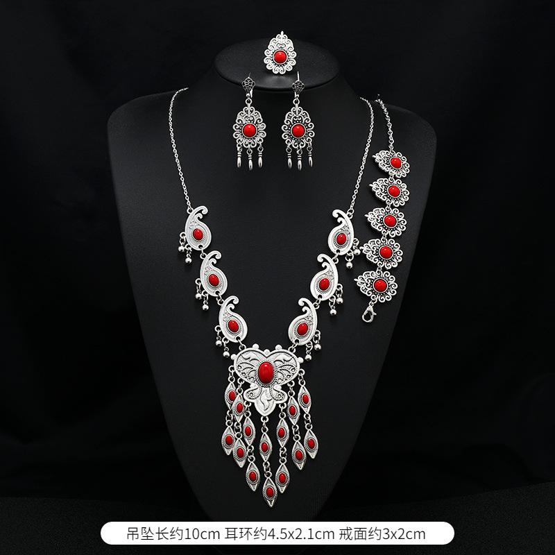 Long Tassel Necklace Vintage Exotic Bohemian Vacation Bracelet Earrings Travel Photography Suit Women