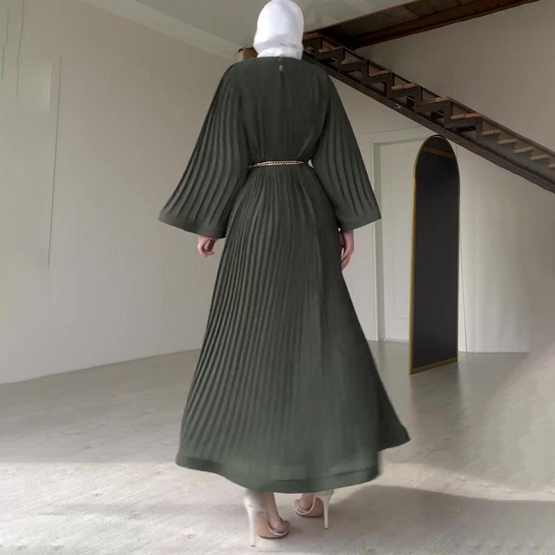 2025 Sommer Europäisches & Amerikanisches Muslimisches Falten-Locker-Einfarbiges Modekleid