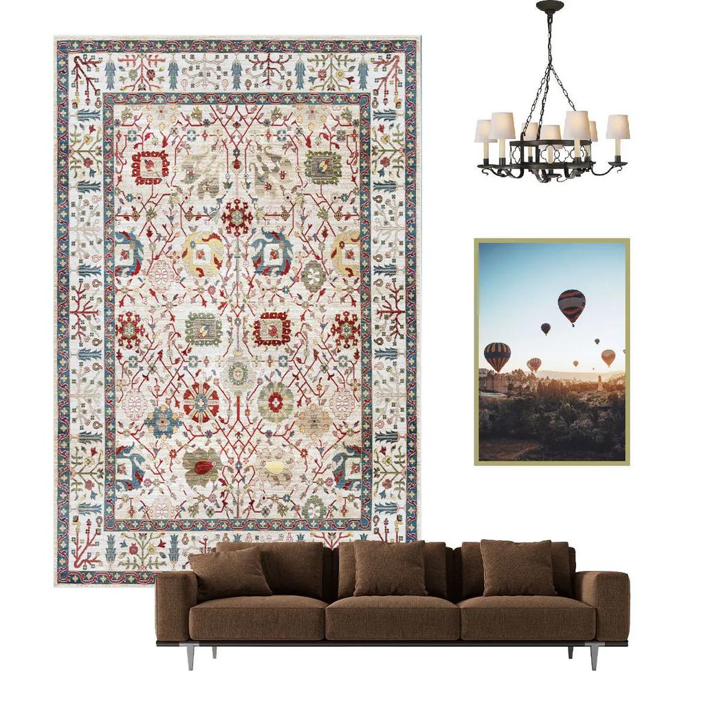 Nordischer ethnischer Stil Retro Teppich Wohnzimmer Dekoration Teppiche Zuhause Schlafzimmer Rutschfeste Matte Persisches Hofmuster Große Fläche Matte