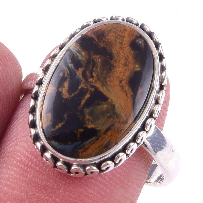 

Кольцо из чистого серебра 925 пробы с натуральным камнем Питерсит, размер 9, s3n52