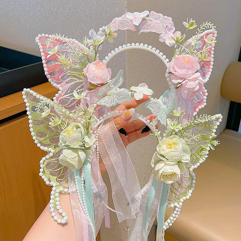 Cute Flower Butterfly Mermaid Elf Headband Princess Hair Accessories For Little Girls Lolita Hanfu Dress Up