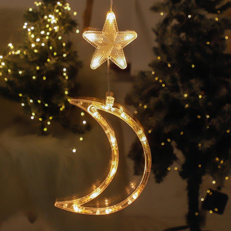 Weihnachts-Saugnapf-Lichter für Fenster, Urlaubsatmosphäre, Dekoration, Hängelampen, Pentagramm-Glocke, Geschäft, Einkaufszentrum, Fenster-Saugnapf-Lichter