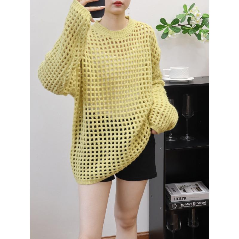 Hollow Thin Knitted Sweater Top Early Autumn New Loose and Thin Lazy Wind Sweater Pullover Woman