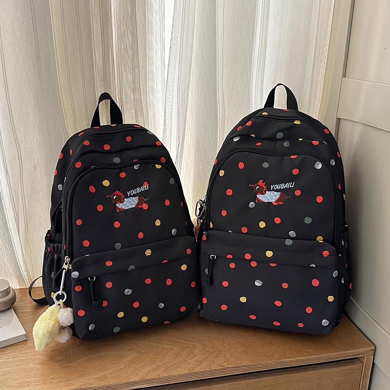 Puppy Dot Print Backpack Junior High School Student Lightweight Schoolbag Girls Large Capacity Backpack