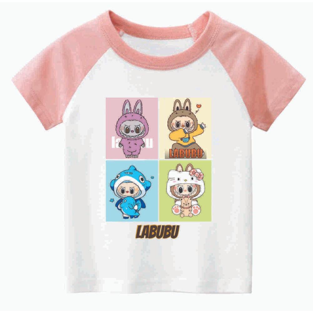 

Labubu Girls and Children s Short Sleeved Fashionable and Versatile Round Neck T-shirt, Casual and Comfortable Cute Style Top 110