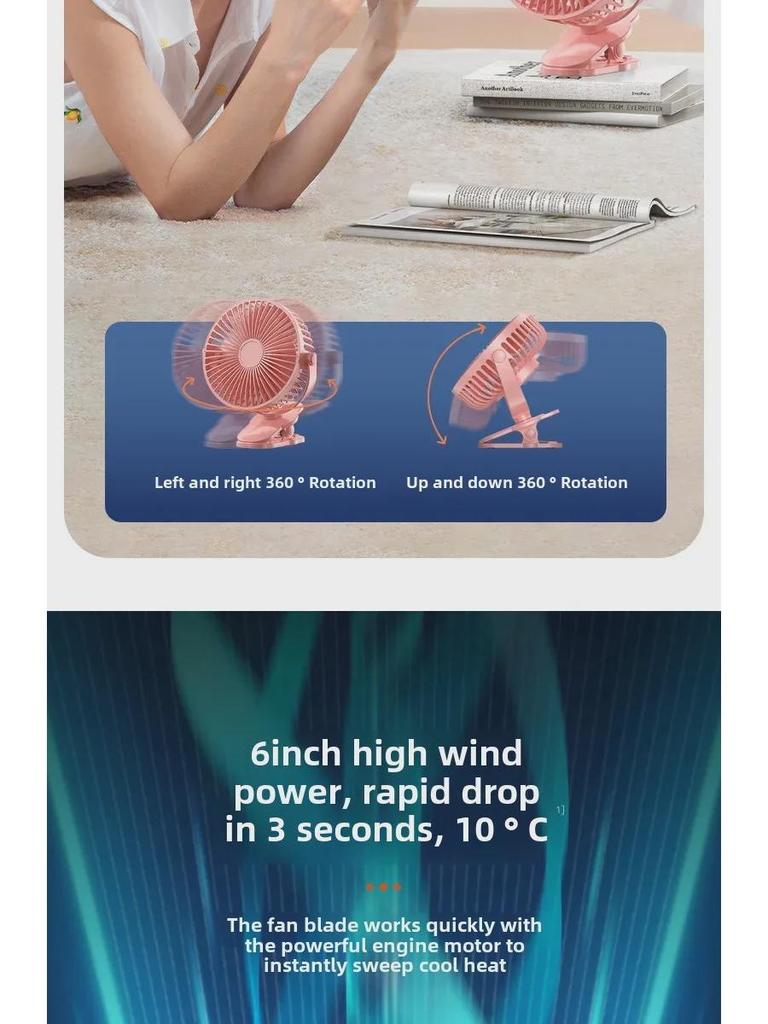 High-Power USB Clip Fan with Automatic Oscillation