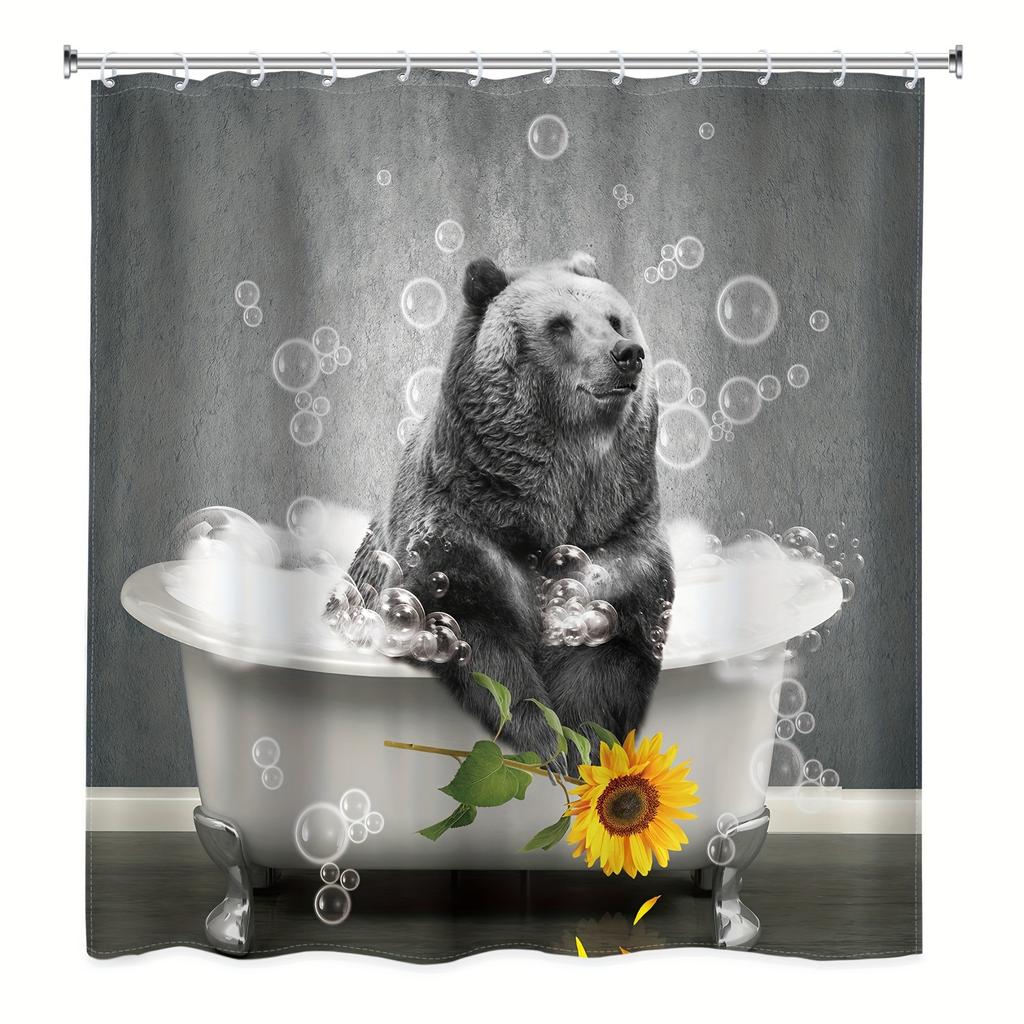 Playful Bear with Bubbles Shower Curtain - Water-Resistant Fabric for Bathroom - Perfect for Whimsical and Nature Lovers