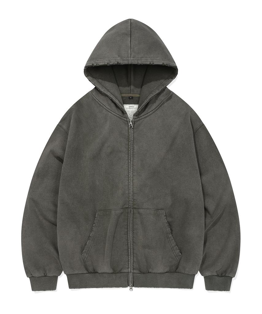Kaneitei Pigment Damage Hoodie Zip-Up (Olive Drab)