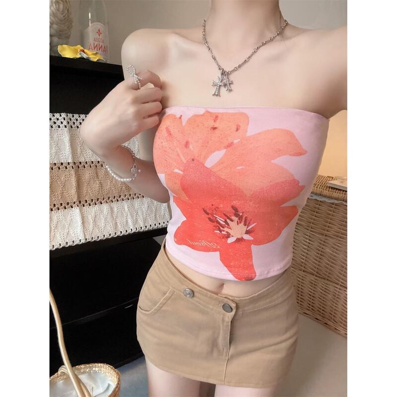 Women s Sexy Floral Print Bandeau Camisole Top L