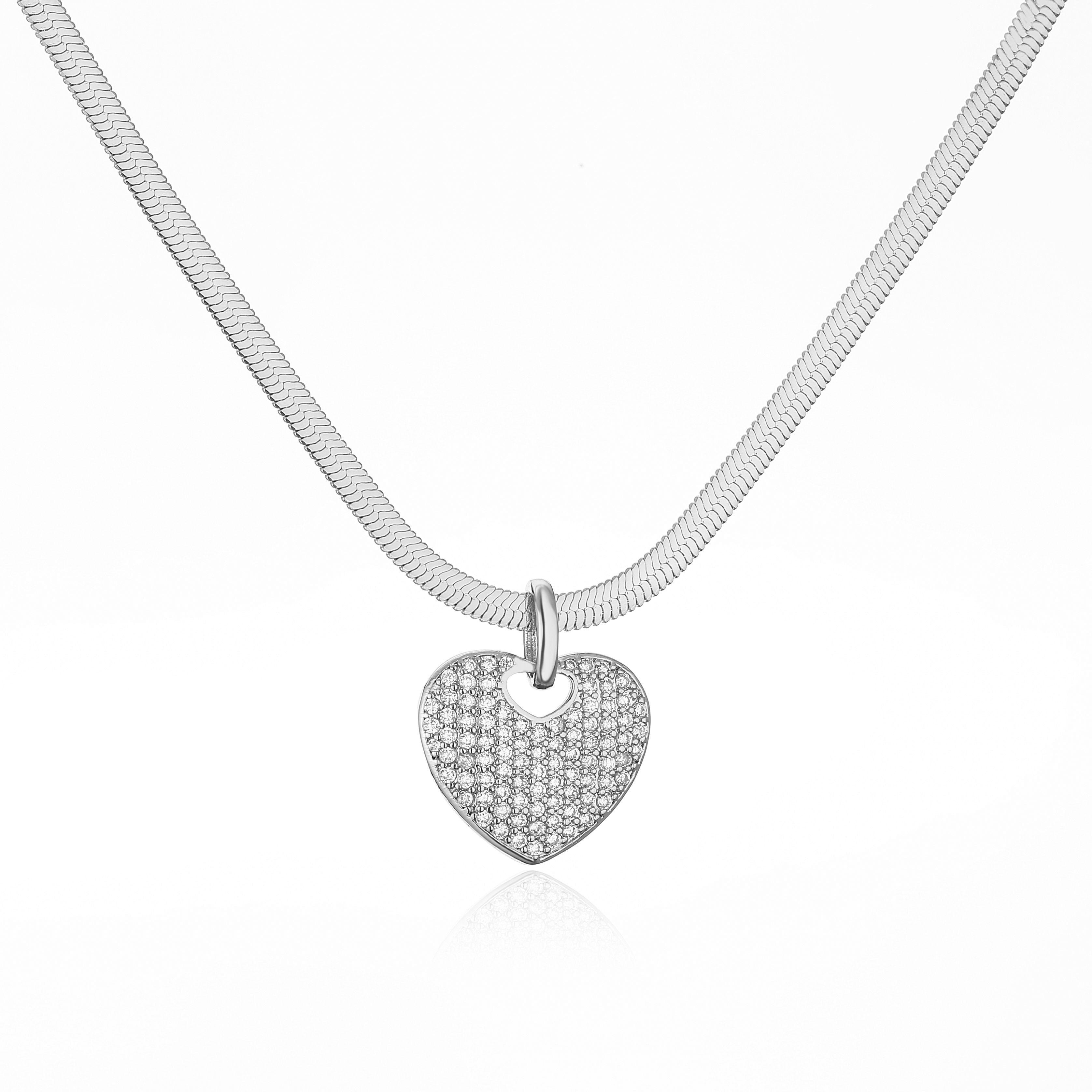 

HECHENG,New Accessories Creative Simple Zircon Peach Heart Necklace Earring Set for Women Exquisite Heart-shaped Zircon