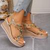 Fashion Women's Colorful Beaded Bohemian Wedge Sandals Thick Sole Non Slip Summer Beach Shoes Woman Retro Flower Chunky Platform Sandals