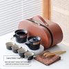 Elegant Portable Ceramic Tea Set with Wooden Tray: 1 Teapot & 4 Cups for Outdoor Adventures
