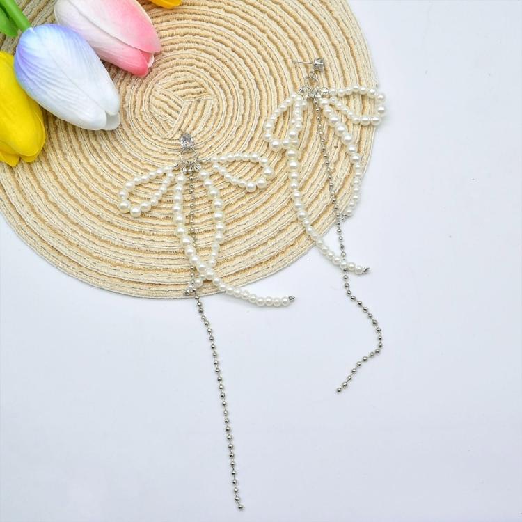 Mode Hängeohrringe Süße Perle Schleife Quasten Anhänger Ohrringe Schmuck