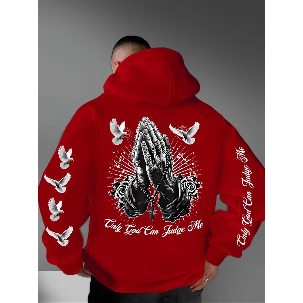 Only God Can Judge Me Praying Hands Dove Cross Graphic Hoodie Men Women Vintage Gothic Streetwear Pullover Sweatshirt Harajuku Hip Hop Daily Wear Top