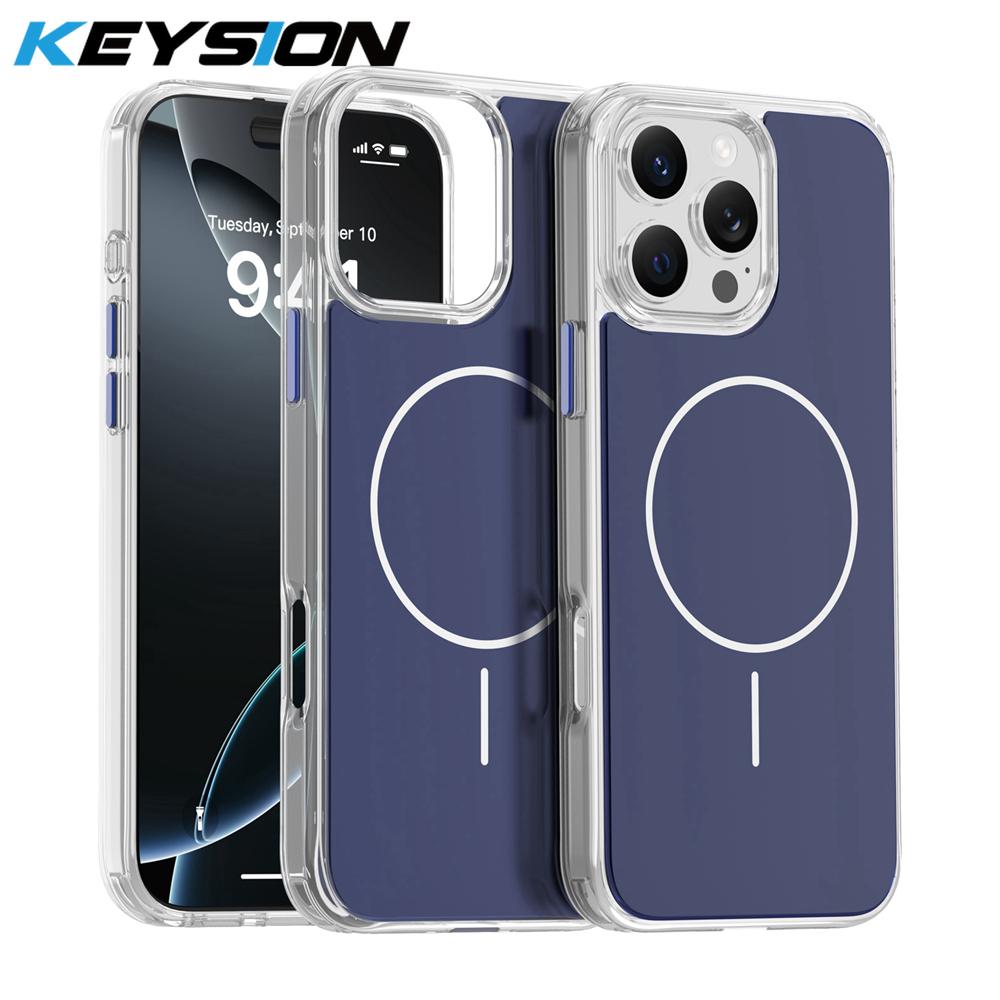 KEYSION Luxury Magnetic Case for MagSafe for iPhone 14 15 16 Pro Max Soft TPU+PC Wireless Charging Shockproof Phone Back Cover