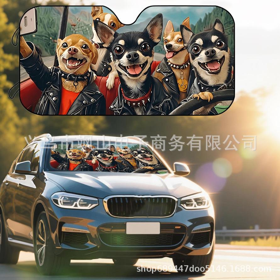 Platform Rottweiler Black Dog Print Car Front Glass Sunscreen Sunshade