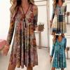 Robe décontractée à imprimé floral d'été à manches longues et col en V pour femme, mode printemps