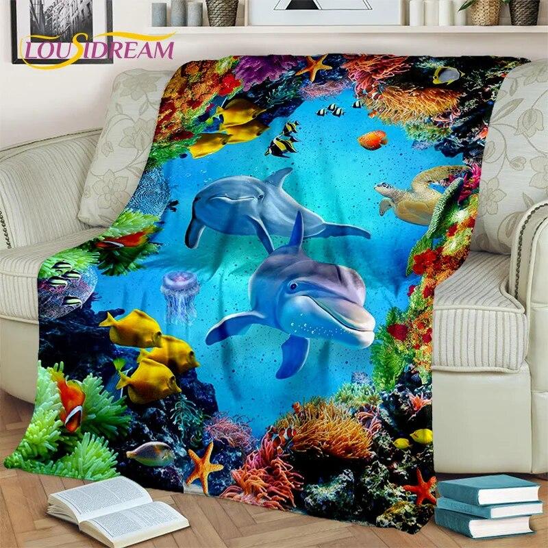 Cartoon Underwater World 3D Seabed Illusion Blanket,soft Throw Blanket for Home Bedroom Bed Sofa Picnic Office Cover Blanket Kid