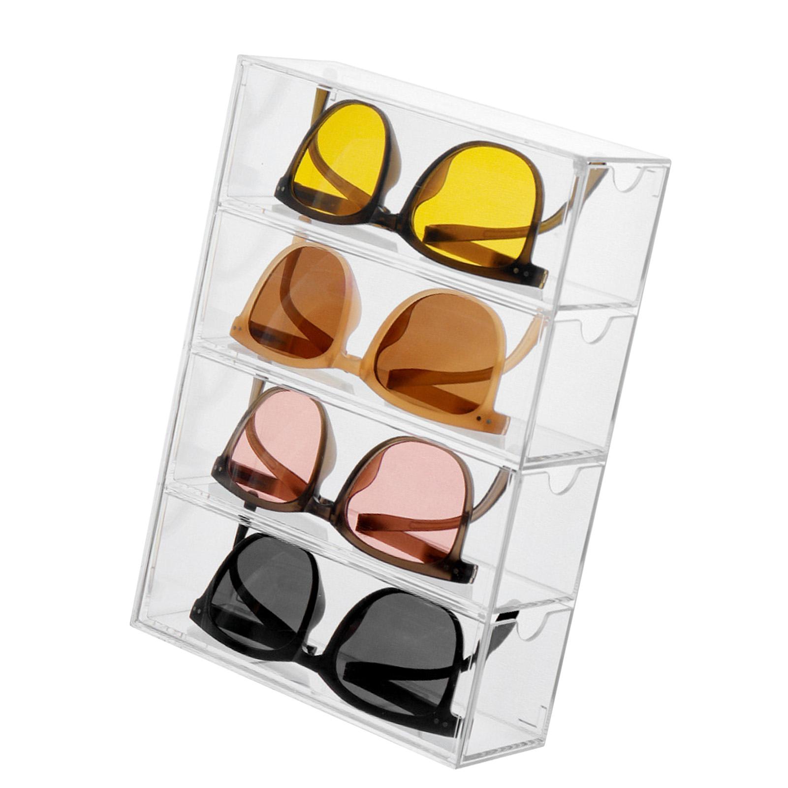 

Sunglasses Storage Organizer Dustproof Acrylic Transparent 4 Layer Desktop Eyeglasses Display Holder for Home