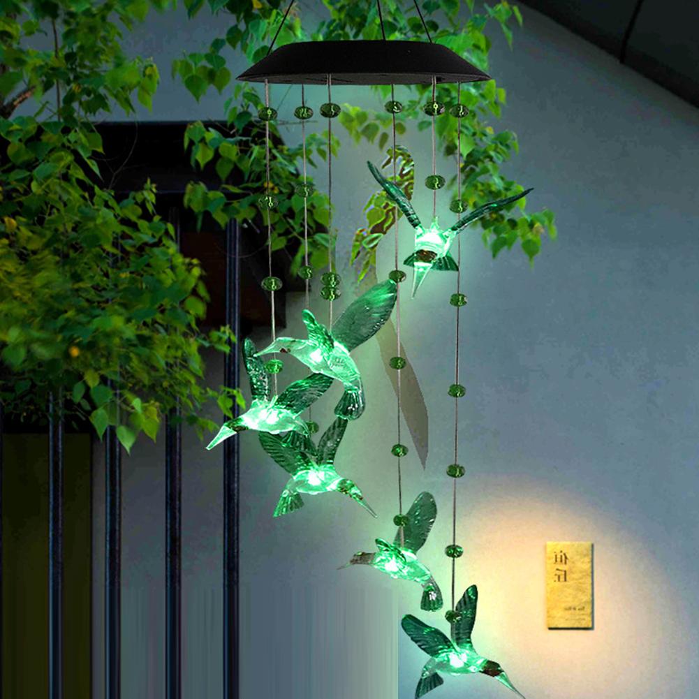 

Светодиодный солнечный колокольчик ветра Колибри Подвесные украшения Садовый уличный колокольчик
