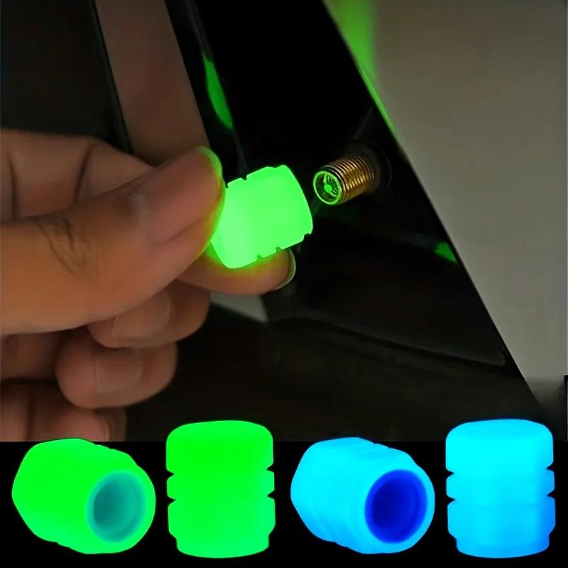 Set of 6 Glow-in-the-Dark Valve Caps | Vibrant neon green design with non-slip grip | Suitable for car, motorcycle.