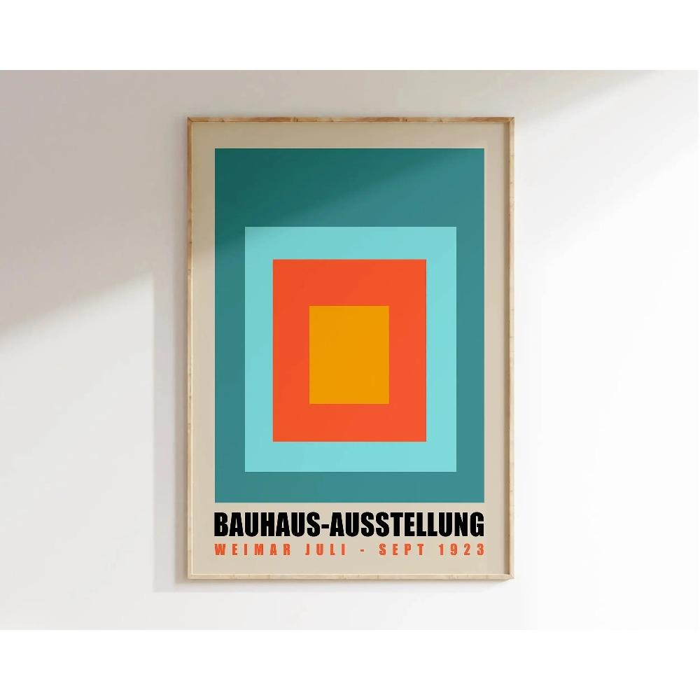 Mid Century Bauhaus Poster Geometric Wall Art Canvas Prints Living Room Bedroom Bright Colourful Artwork for Home Decor