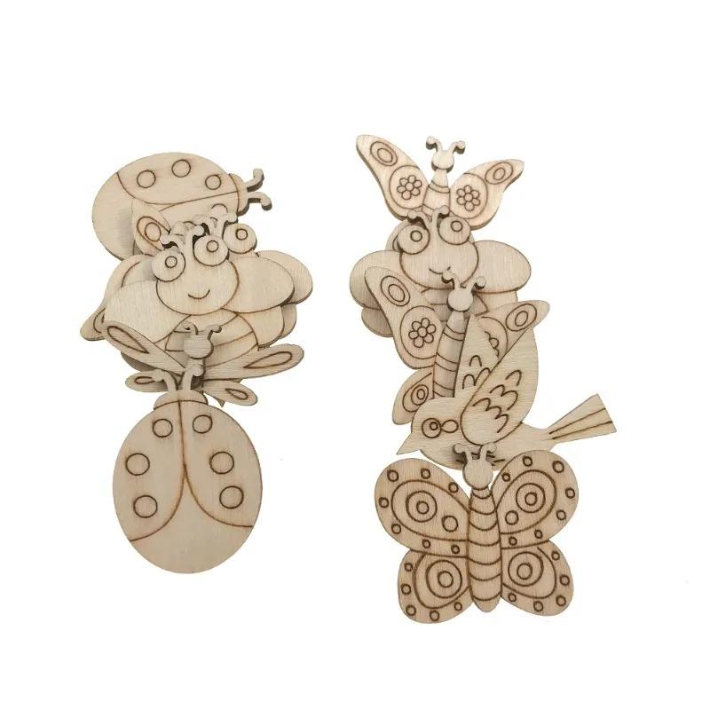50pcs Wooden Embellishments Butterfly Bee Flower Leaf Squirrel Slices Discs Unfinished Cutouts Wood Ornaments for Crafts DIY