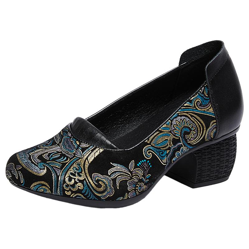 Fashion GKTINOO 2025 Spring New Ethnic Style Round Toe High Heels Shoes Versatile Retro Genuine Leather Pumps Women's Shoes