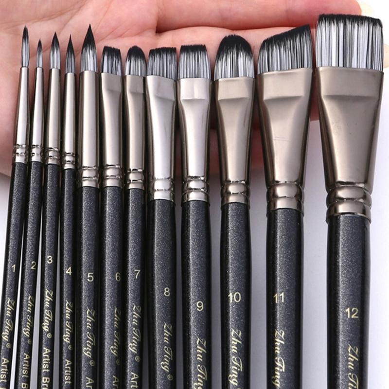 12PCS Artist Paintbrush Wood Handle Paint Brush for Kid Adult Watercolor Gouaches Oil Acrylic Painting Face and Body Art
